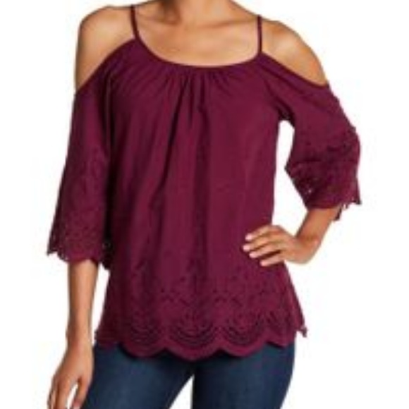 Karen Kane Tops - KAREN KANE ~ Cold Shoulder Embroidery Top 3/4 Slv